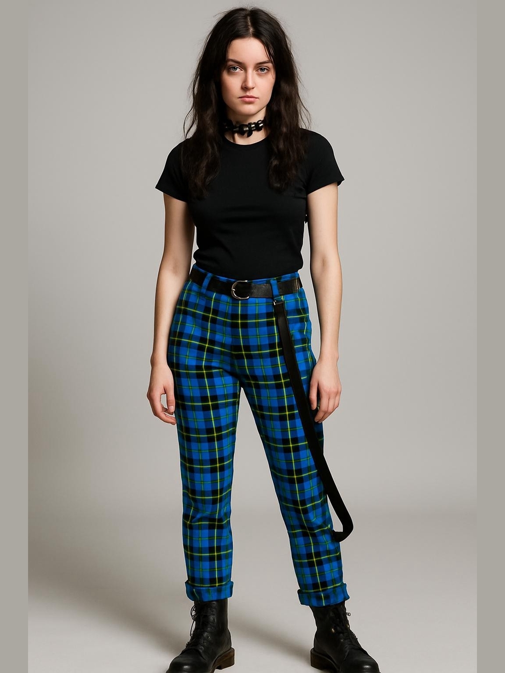 Hot Topic Blue and Green Plaid Boot Cut Pants